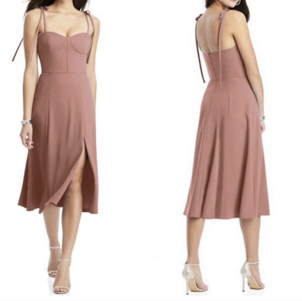 NWT Dessy Collection 3069 Bustier Midi Dress. Adjustable Straps. Desert Rose.